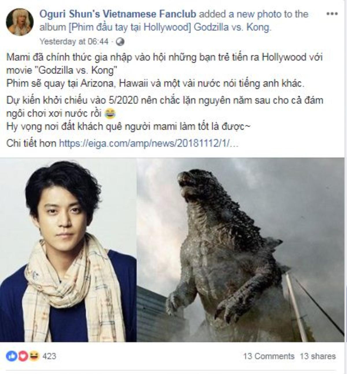 Ngôi sao hàng đầu Nhật Bản Oguri Shun khăn gói sang Hollywood đóng phim 'Godzilla vs. Kong' Ảnh 5