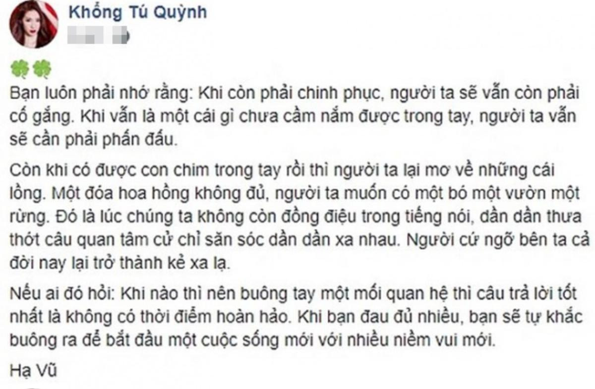 Sự thật status ‘deep’ được Khổng Tú Quỳnh chia sẻ: Không phải như mọi người vẫn nghĩ! Ảnh 1