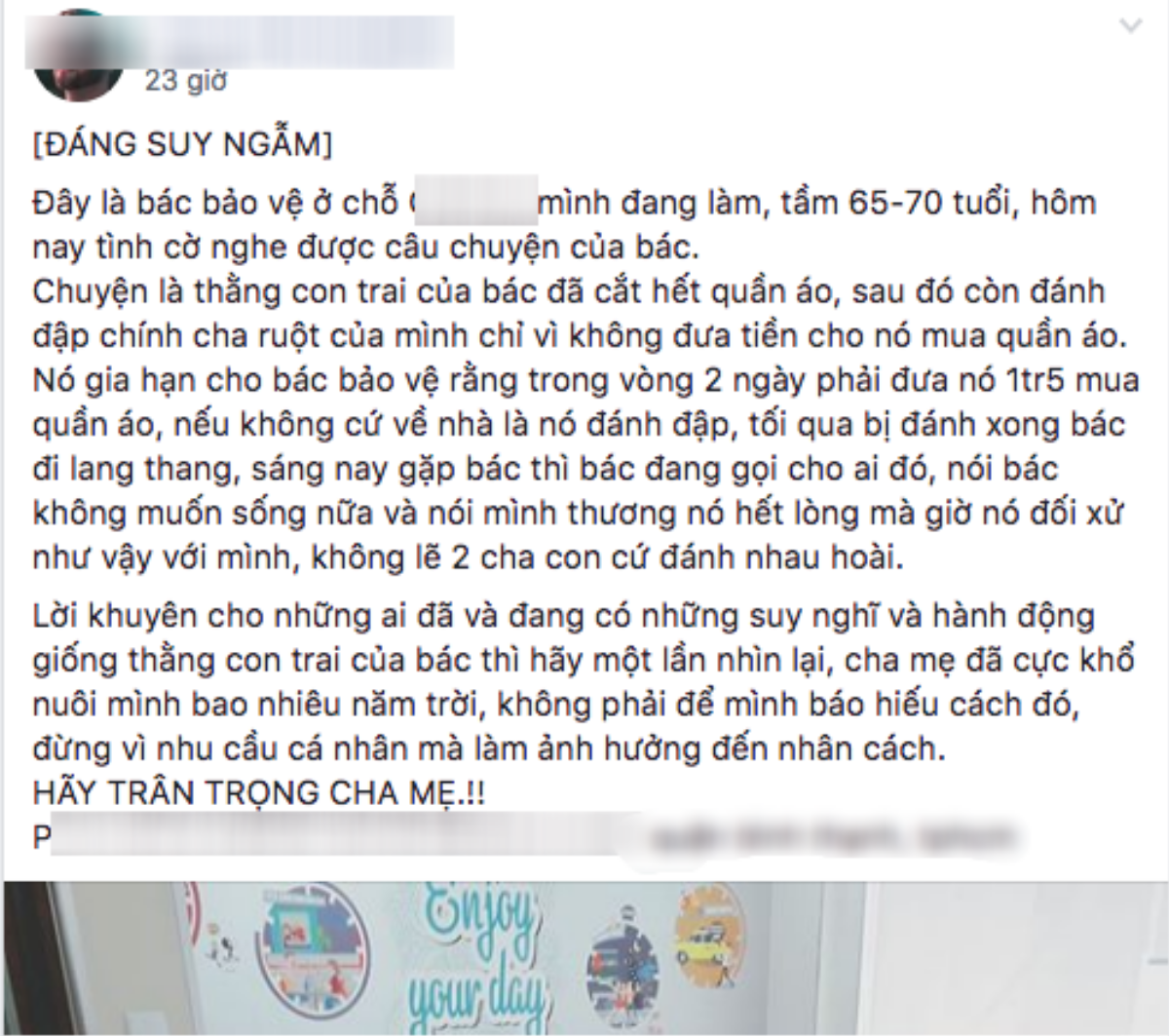 Sự thật chuyện bác bảo vệ 70 tuổi bị con trai đánh gây xôn xao MXH: 'Nó xin bác tiền mua son phấn đi làm nên cha con xảy ra xích mích thôi' Ảnh 1