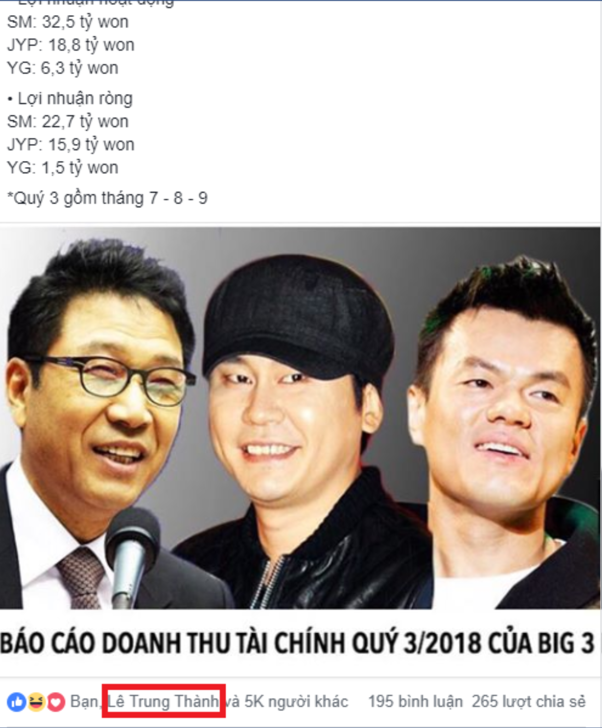 Erik đang quan tâm điều gì khi like bài đăng về doanh thu của Big3 làng giải trí Kpop? Ảnh 2