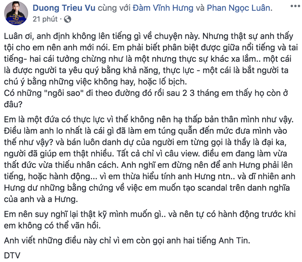 Dương Triệu Vũ 'đánh tiếng' đến Phan Ngọc Luân: 'Điều em làm không những thất đức mà còn thiếu nhân cách' Ảnh 4