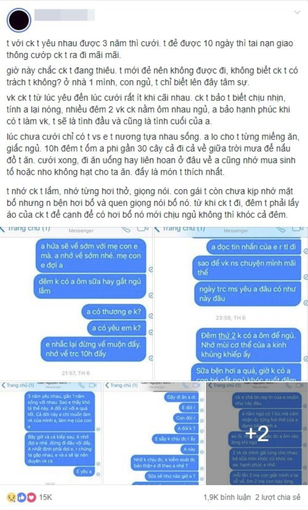 Nấc nghẹn với tin nhắn của người vợ trẻ dành cho chồng đã mất: 'Sao anh để vợ nói chuyện mình mãi thế' Ảnh 1