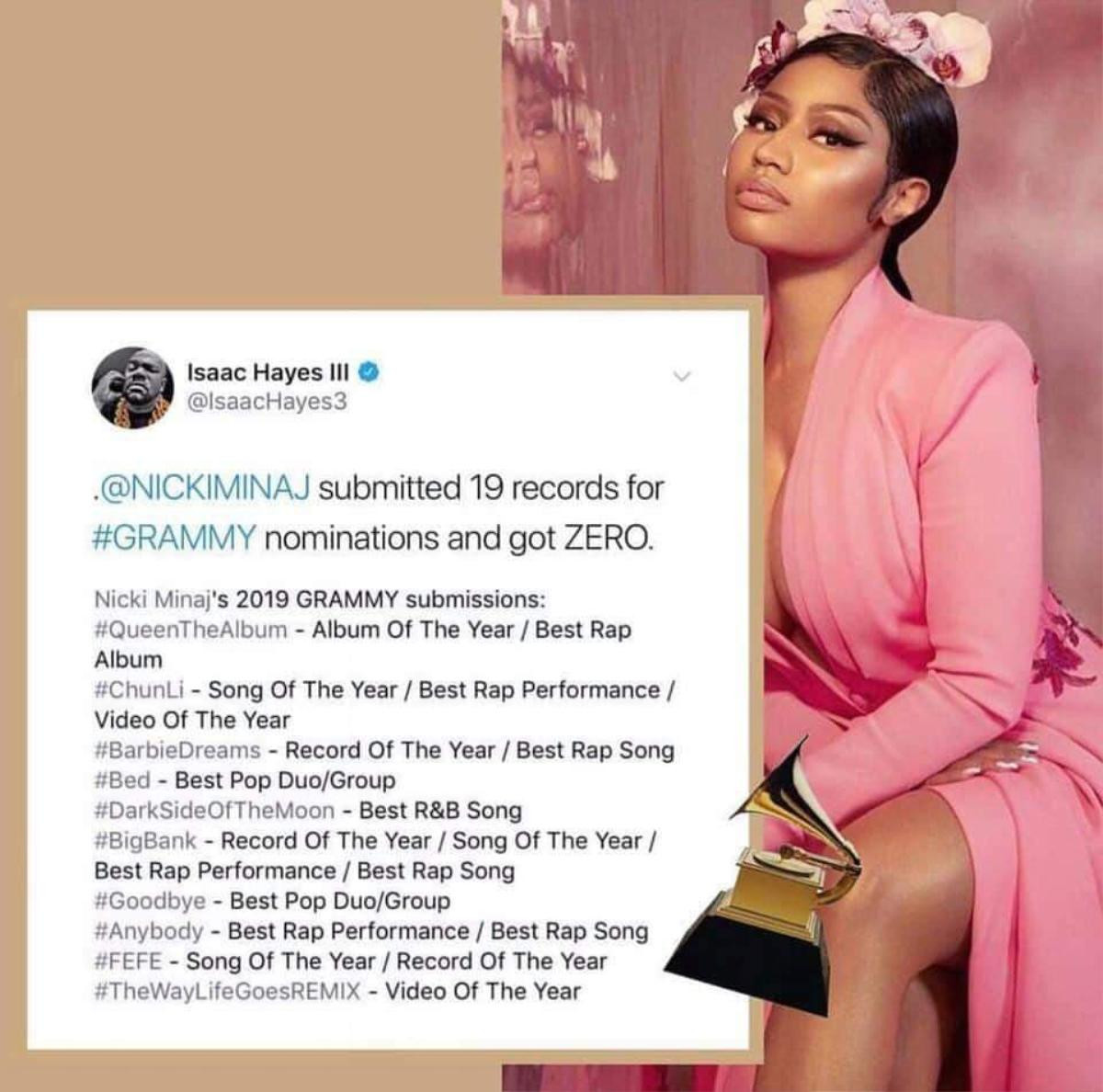 Quá 'nhọ': Nicki Minaj nộp đề cử về hội đồng Grammy 2019 tận 19 hạng mục và… trượt sạch sẽ! Ảnh 1