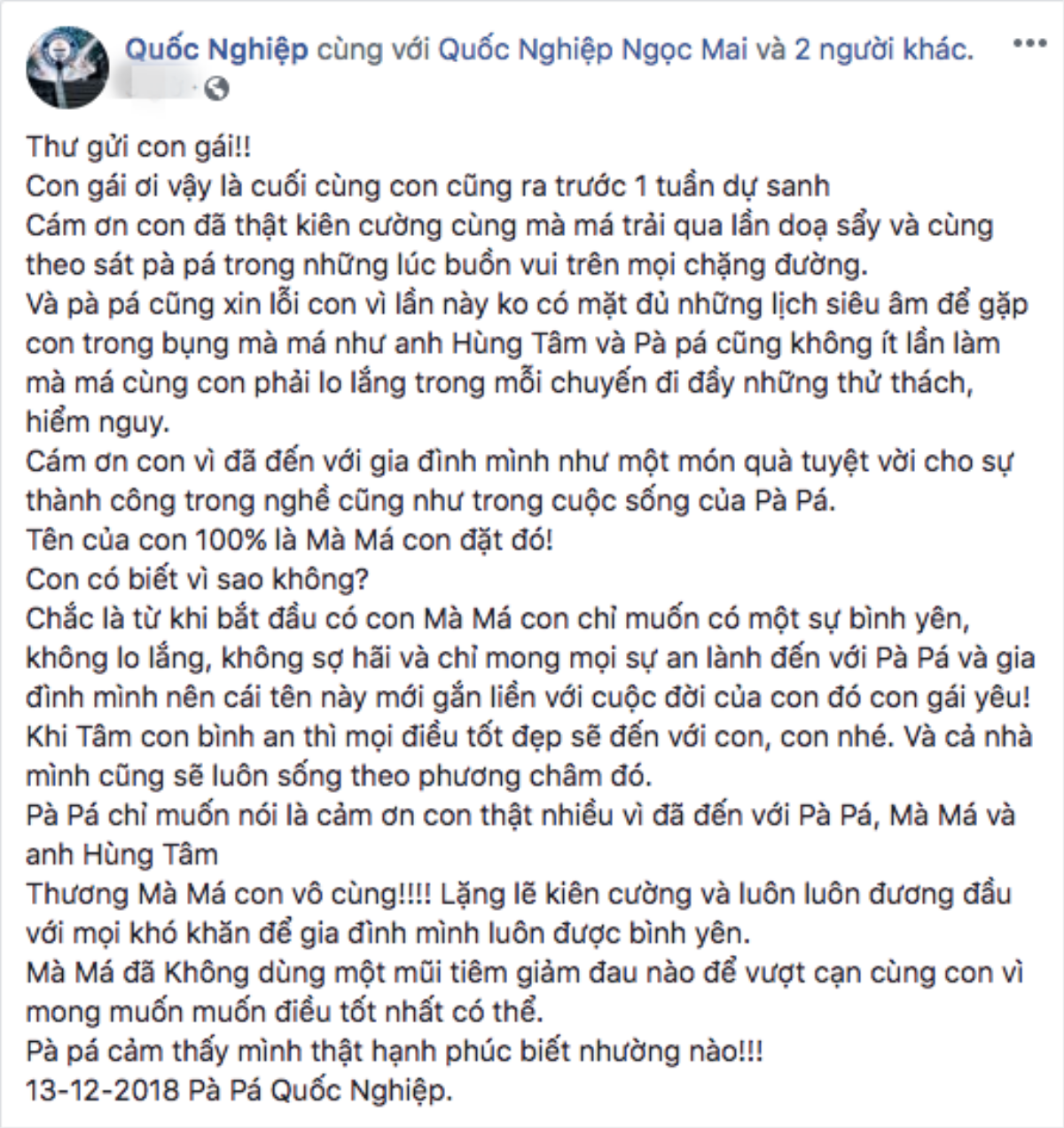 'Hoàng tử xiếc' Quốc Nghiệp xứng danh 'ông bố của năm' với tâm thư đầy tình cảm gửi con gái mới sinh Ảnh 1