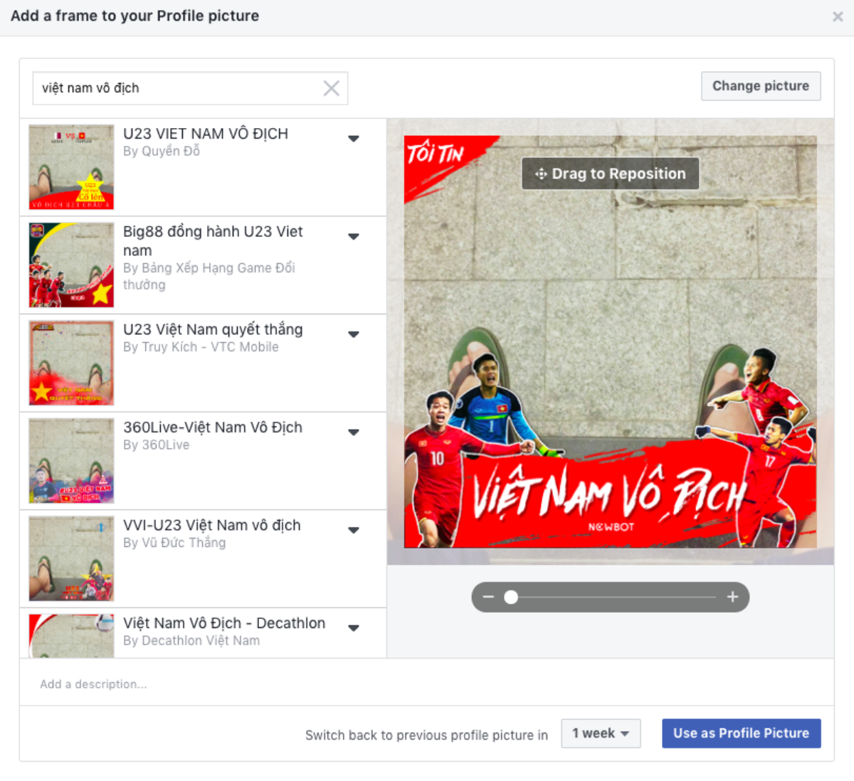 Cách thay avatar trên Facebook ăn mừng thầy trò ông Park Hang Seo vô địch AFF Cup 2018 Ảnh 3