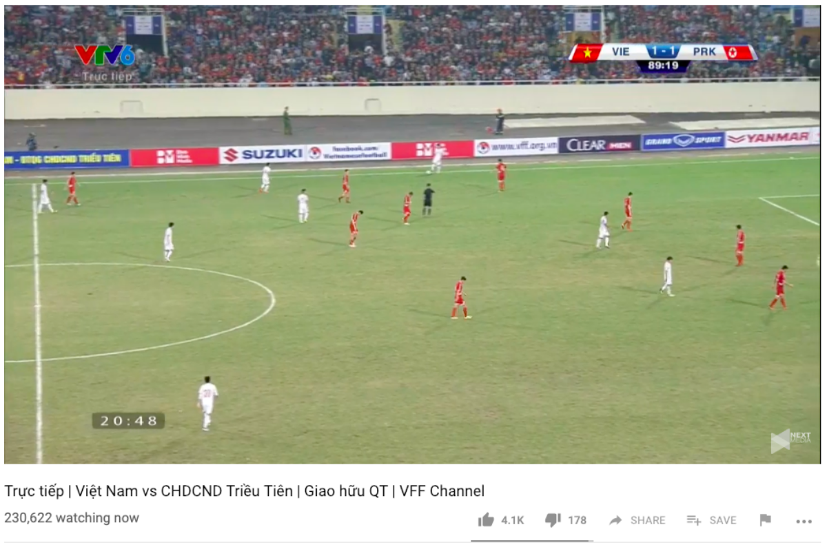 Hơn 230.000 người theo dõi đội tuyển Việt Nam thi đấu với CHDCND Triều Tiên cùng lúc trên YouTube Ảnh 1