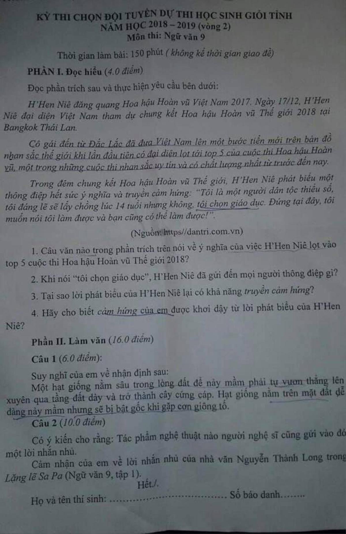 Hoa hậu H'Hen Niê bất ngờ xuất hiện trong đề thi học sinh giỏi truyền cảm hứng gây bão cộng đồng mạng Ảnh 1