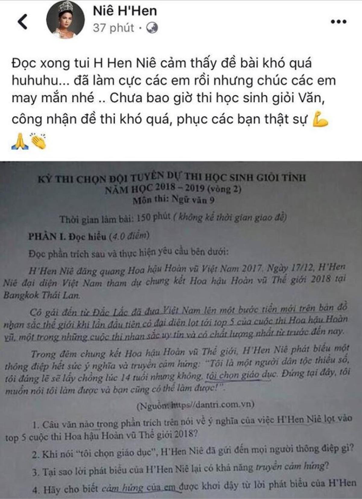 Hoa hậu H'Hen Niê bất ngờ xuất hiện trong đề thi học sinh giỏi truyền cảm hứng gây bão cộng đồng mạng Ảnh 2