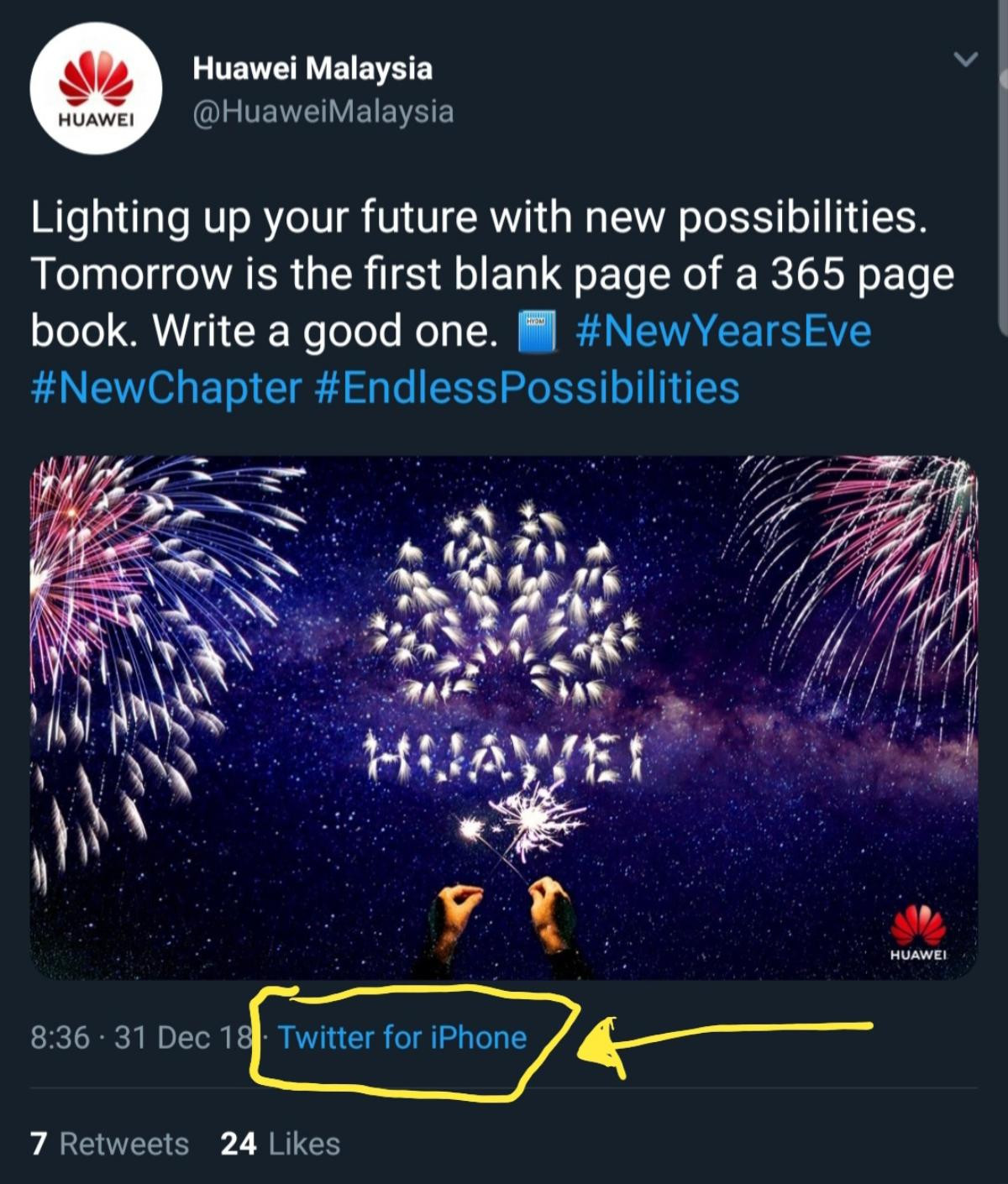 Vừa sang năm mới, Huawei đã 'dính phốt' khi tới hai lần dùng iPhone để đăng bài trên Twitter Ảnh 2