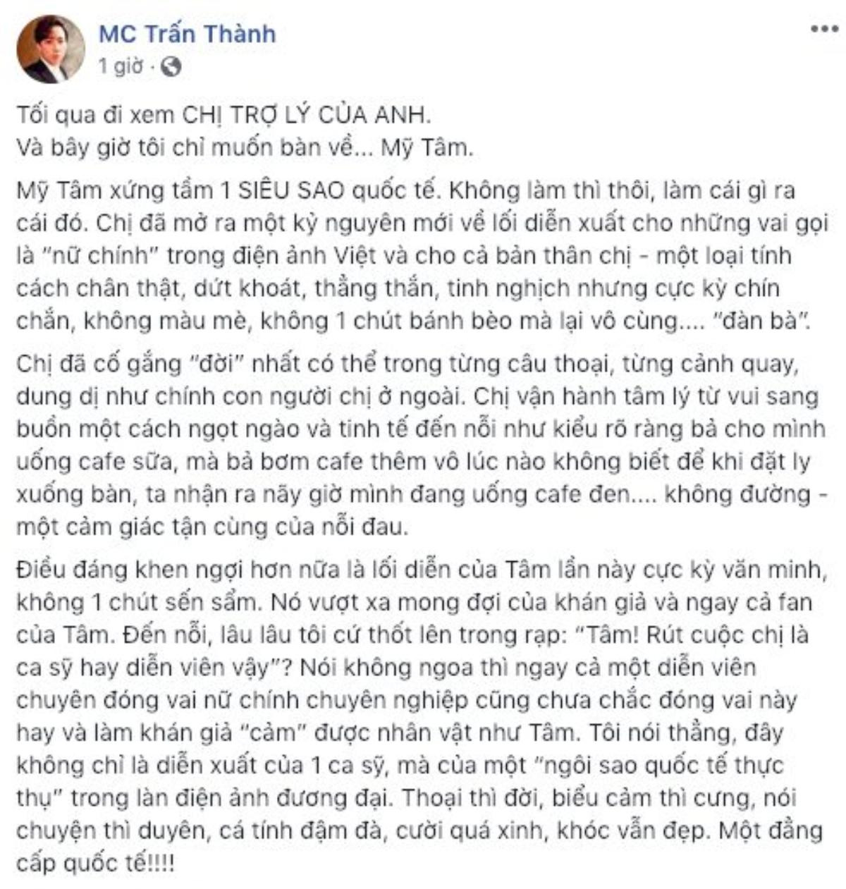 Trấn Thành 'kính nể' hết lời khen ngợi Mỹ Tâm sau dự án phim mới: 'Mỹ Tâm xứng tầm một SIÊU SAO quốc tế!' Ảnh 2