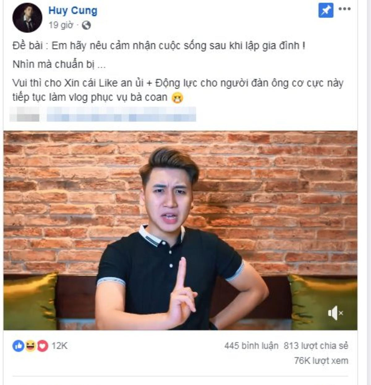 Tung vlog 'nói xấu' cô vợ xinh đẹp, Huy Cung nhận ngay lời cảnh cáo cực 'bá đạo' Ảnh 1