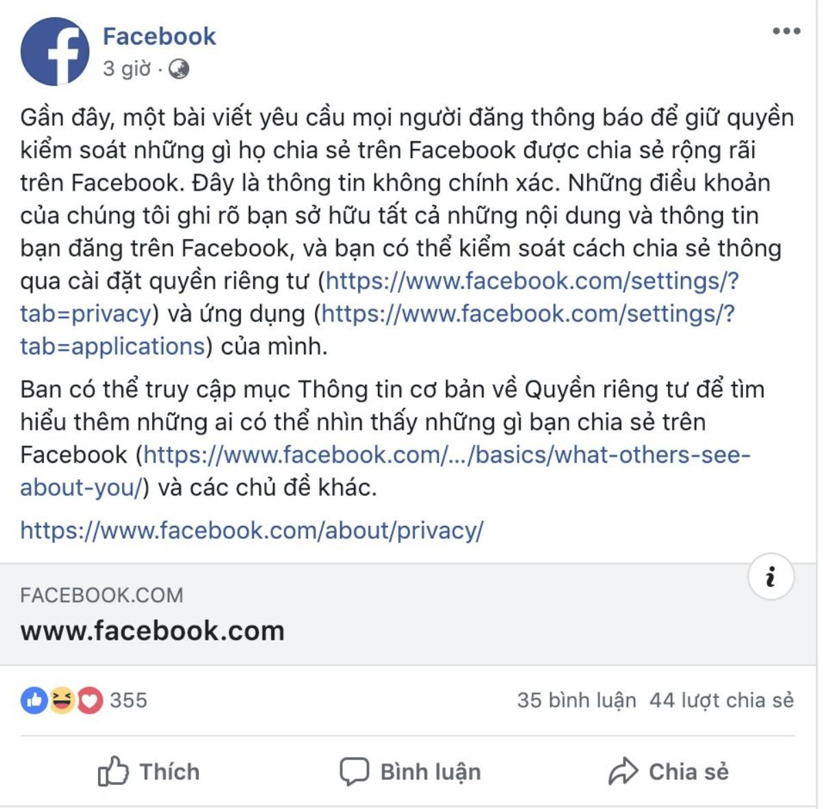 Facebook khẳng định người dùng Việt Nam đang bị lừa khi đăng status bảo vệ thông tin cá nhân Ảnh 1