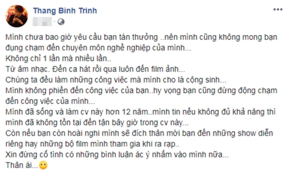 Vốn 'kín tiếng', ai đã khiến Trịnh Thăng Bình bức xúc đến mức 'đăng đàn': 'Đừng chạm đến công việc của mình'? Ảnh 1