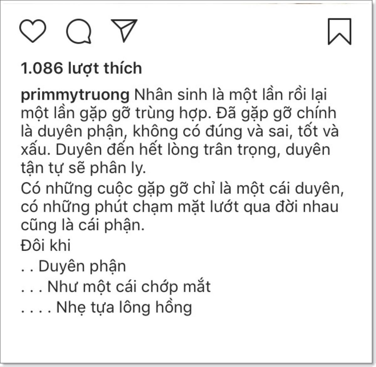 Primmy Trương bất ngờ chia sẻ caption đầy ẩn ý ‘Duyên tận sẽ tự phân li’ giữa ồn ào chia tay Phan Thành Ảnh 1