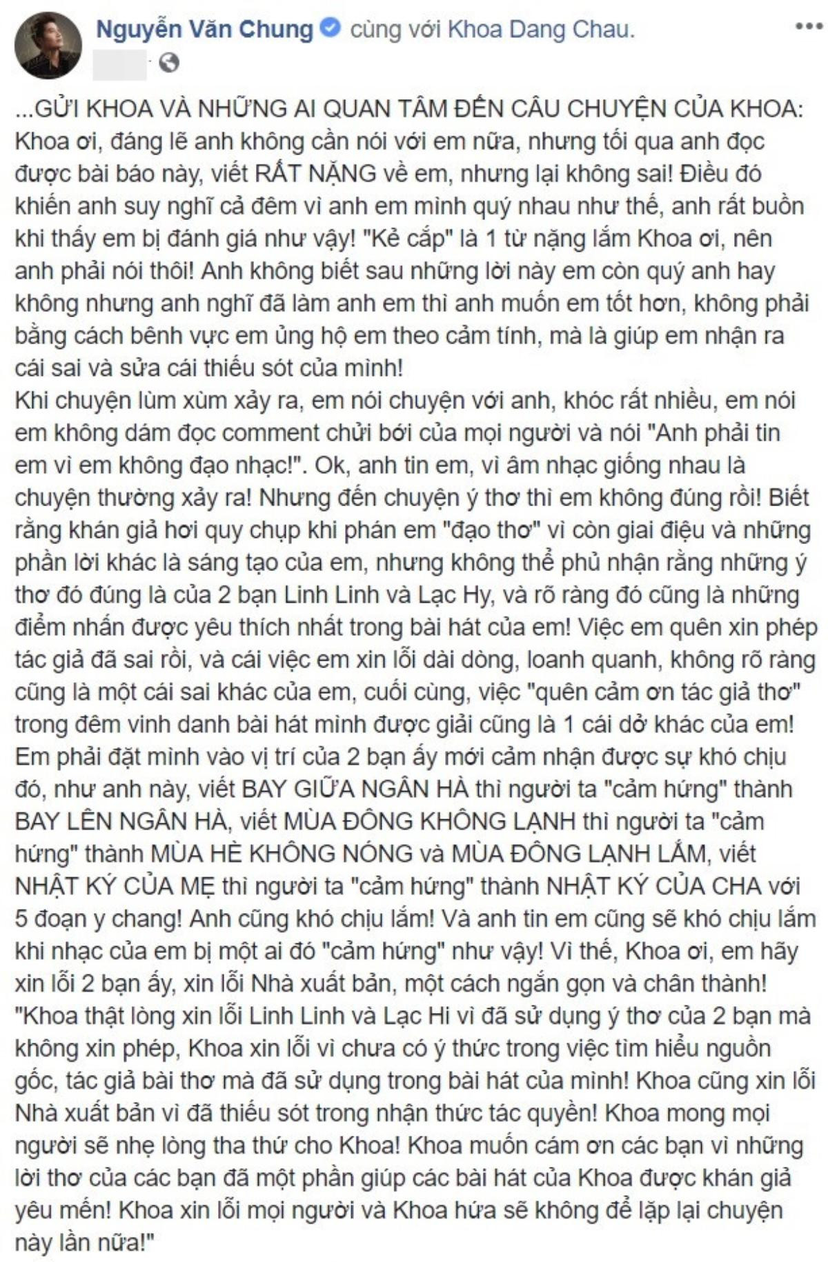 Nhạc sĩ Nguyễn Văn Chung nhắn nhủ Châu Đăng Khoa: ‘Hãy chứng minh với mọi người rằng em cũng có đức’ Ảnh 3