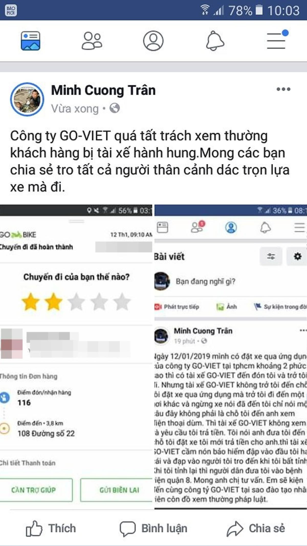 Nam hành khách tố bị tài xế GO-VIET đánh nhập viện chỉ vì đề nghị chở đúng điểm đến Ảnh 1