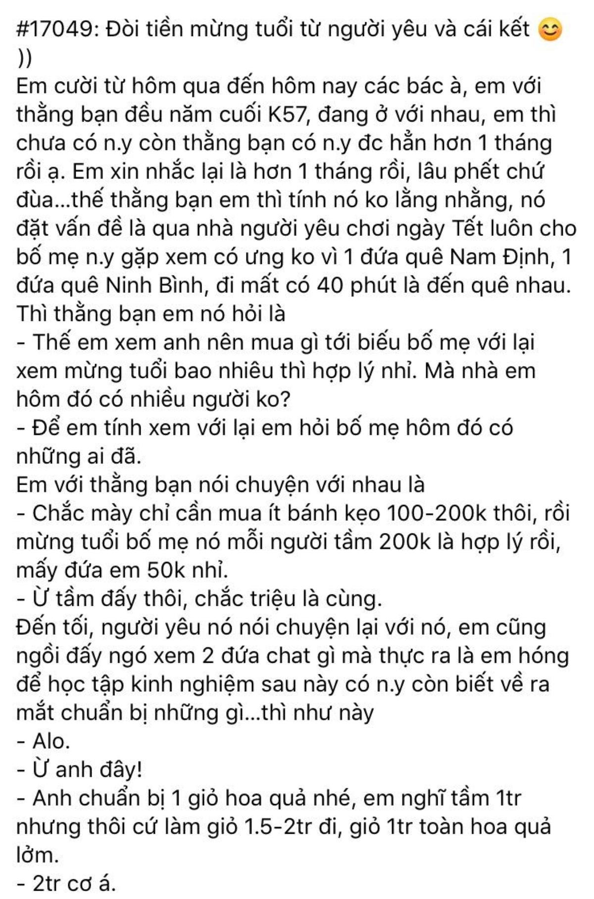 Mới yêu một tháng, chàng trai bị bạn gái nhắc nhẹ 'lì xì cả họ' khoảng 6 triệu đồng khiến dân tình choáng váng Ảnh 1