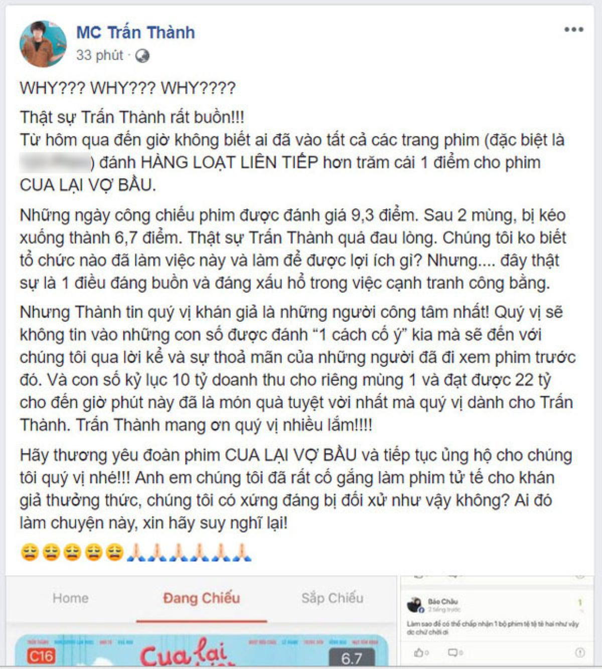 Sau khi Trấn Thành 'kêu cứu', điểm của 'Cua lại vợ bầu' tăng lên - Điểm số trên các web đánh giá liệu có quan trọng đối với phim Việt? Ảnh 5