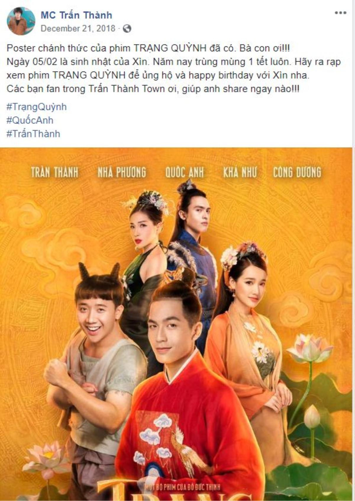 Trấn Thành đúng hay sai trong cách quảng bá 'bên trọng bên khinh' hai phim Tết 2019 khiến cổ đông 'Trạng Quỳnh' muốn kiện? Ảnh 17