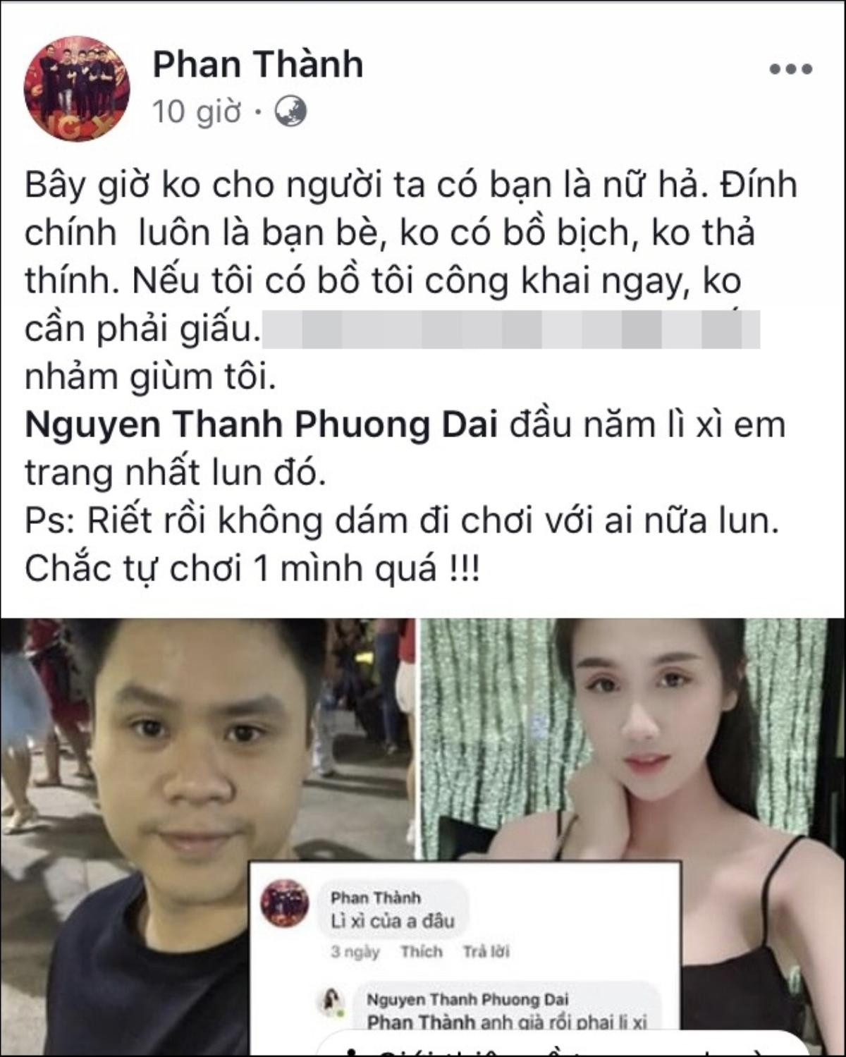 Phan Thành và Phương Đài cùng lên tiếng khẳng định chỉ là bạn bè, dập tan tin đồn có người yêu mới sau khi chia tay Primmy Trương Ảnh 1