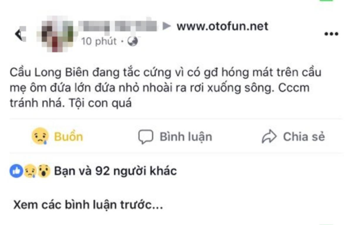 Sự thật mẹ ôm con đứng hóng mát trên cầu Long Biên bị rơi xuống sông Ảnh 1