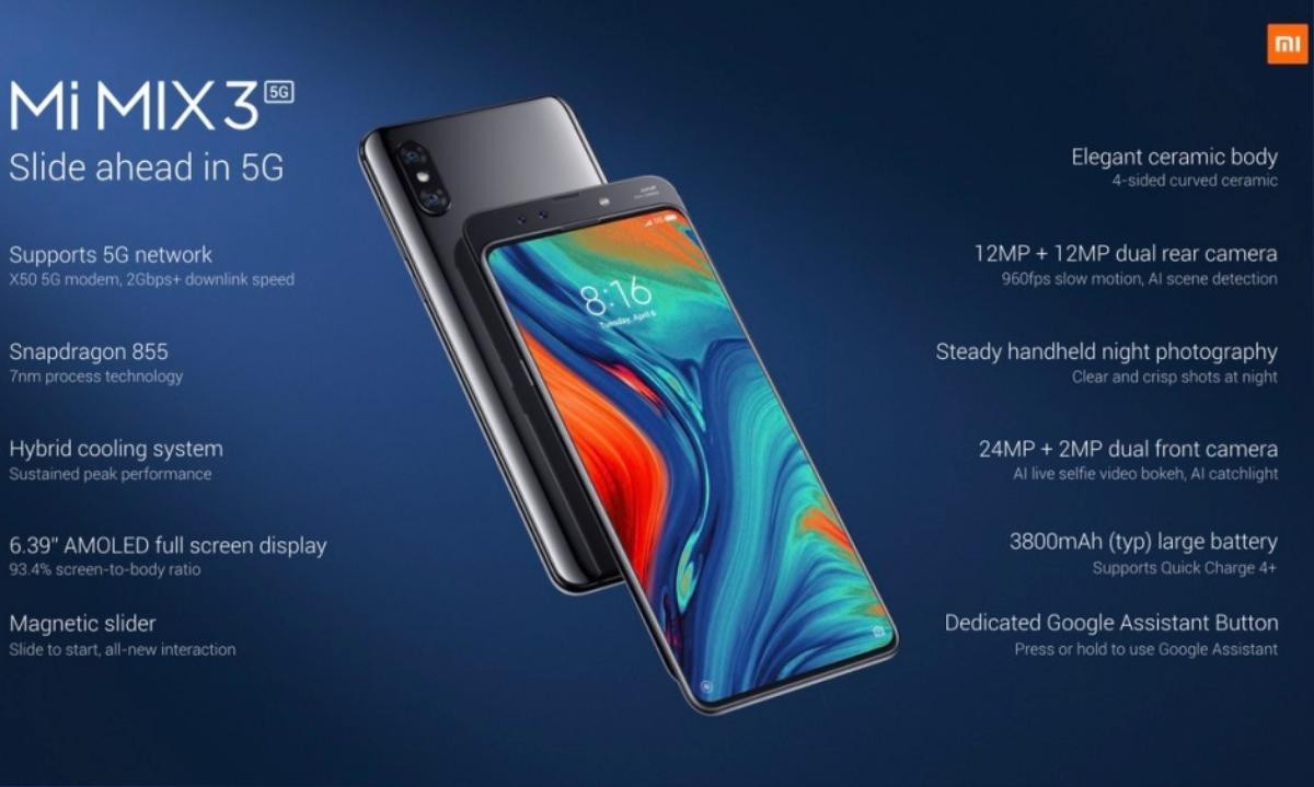 Xiaomi ra mắt Mi Mix 3 5G: Chip Snapdragon 855 tiến trình 7nm, RAM 6 GB, pin 3.800 mAh Ảnh 2