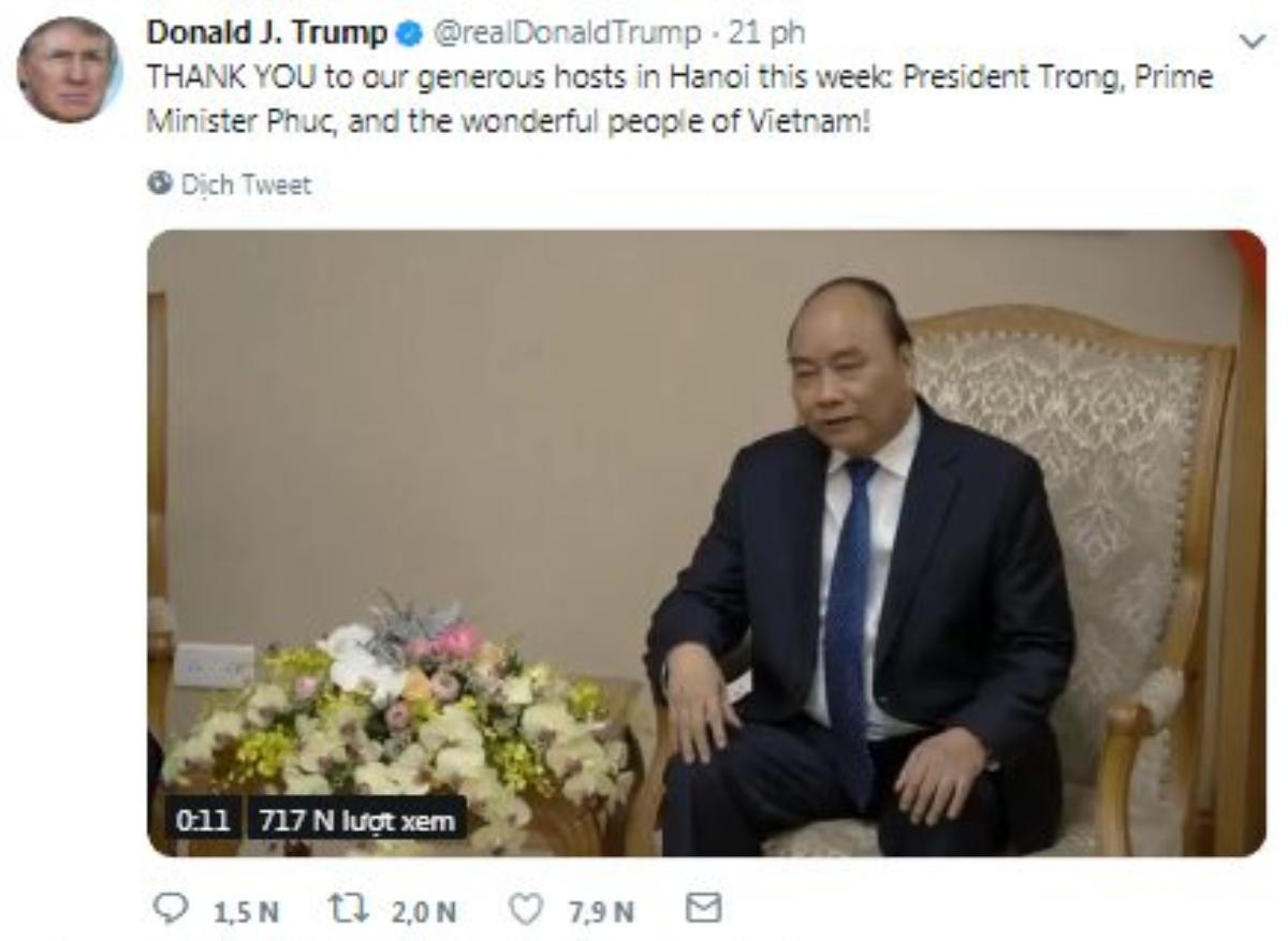 Ông Trump đăng tweet cảm ơn Việt Nam sau khi lên máy bay về nước Ảnh 1