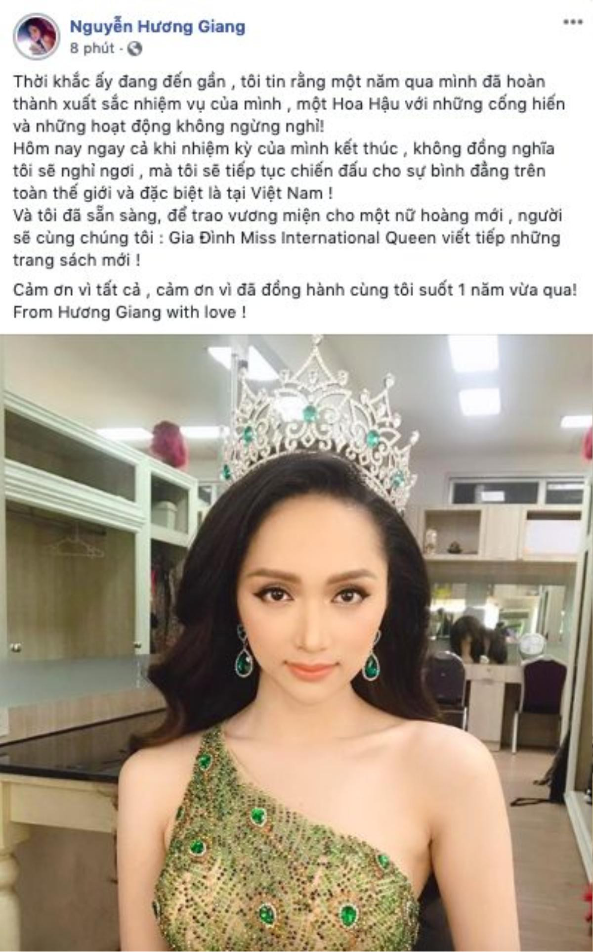 Cận kề thời khắc trao vương miện Miss International Queen 2019, Hương Giang đăng vội dòng status đầy tình cảm! Ảnh 2