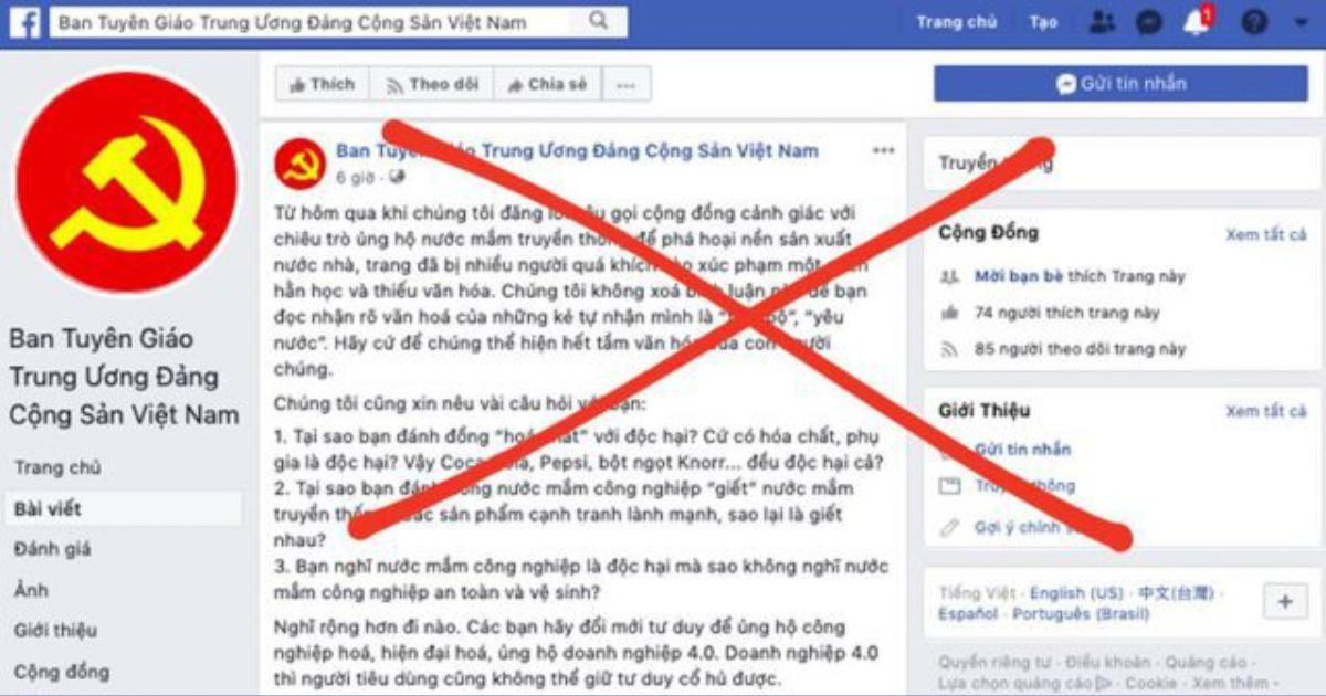 Ban Tuyên giáo Trung ương cảnh báo tài khoản facebook mạo danh đưa thông tin sai vụ nước mắm Ảnh 1