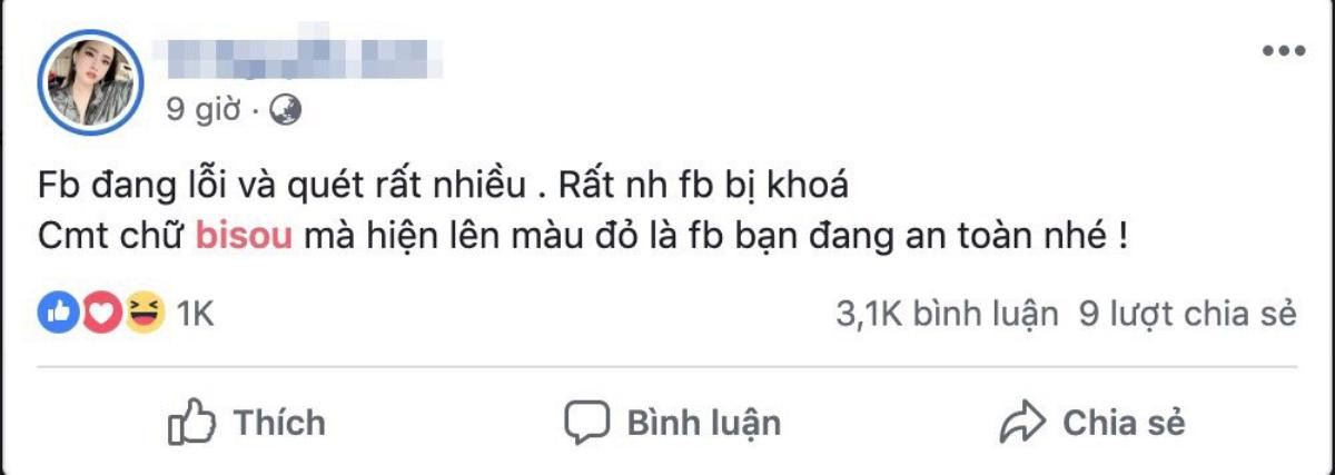 Lợi dụng Facebook bị sập, nhiều fanpage tại Việt Nam đã lừa người dùng comment 'Bisou' để kiểm tra an toàn tài khoản Ảnh 1