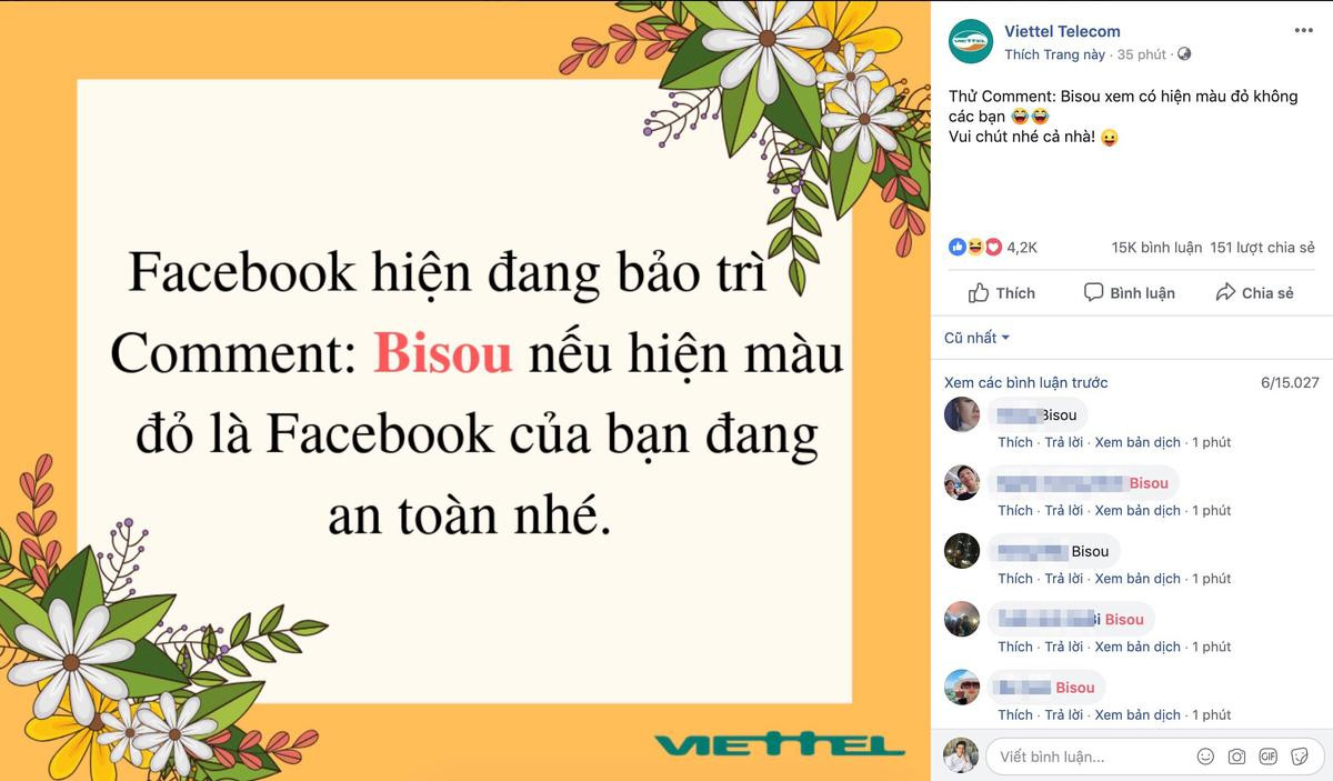 Lợi dụng Facebook bị sập, nhiều fanpage tại Việt Nam đã lừa người dùng comment 'Bisou' để kiểm tra an toàn tài khoản Ảnh 2