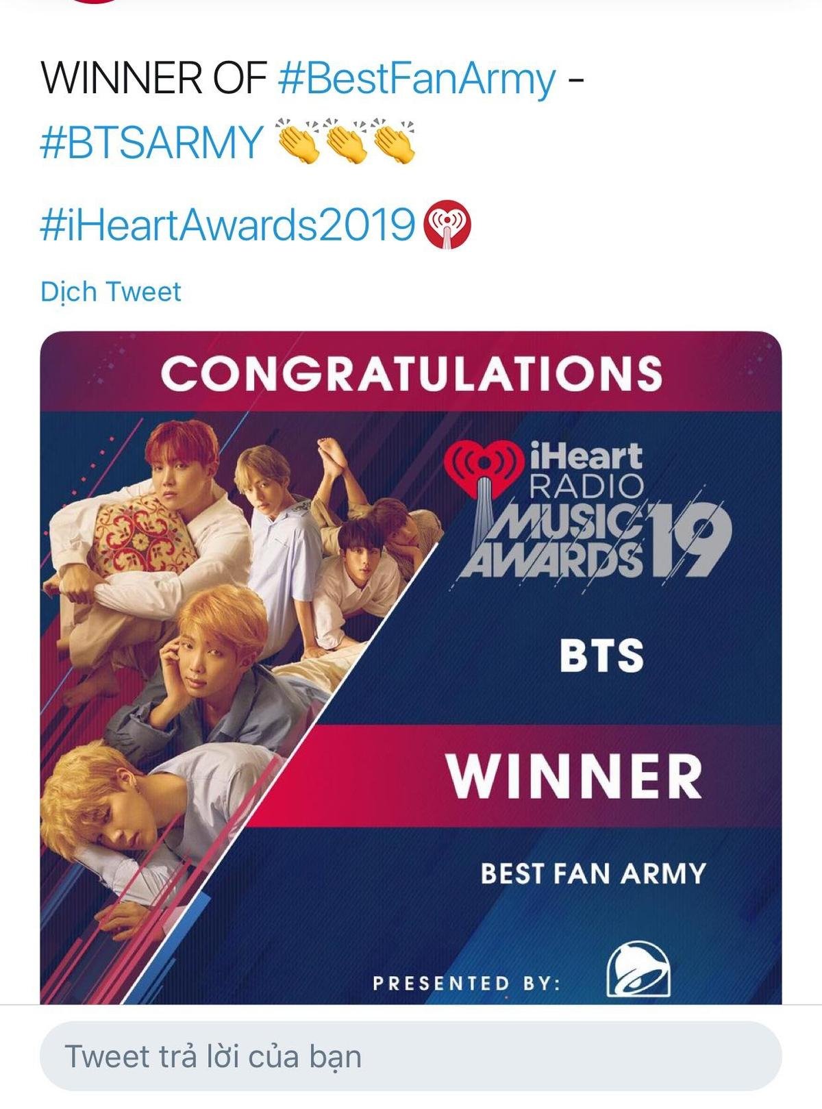 iHeartRadio Music Awards 2019: BTS đạt giải chưa bất ngờ bằng việc fandom ARMY cũng… có cúp mang về Ảnh 1