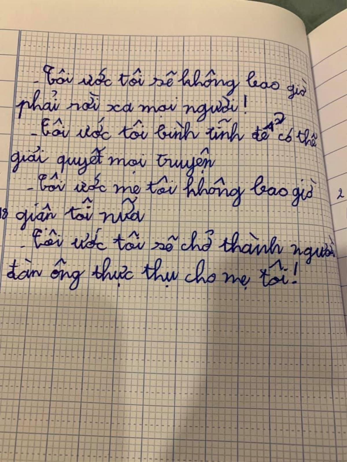 Lỡ viết ‘Con yêu bố mẹ’ nhưng lại gạch đi, dòng tâm sự trong quyển sổ ước của con trai Vân Hugo khiến nhiều người rơi nước mắt Ảnh 3