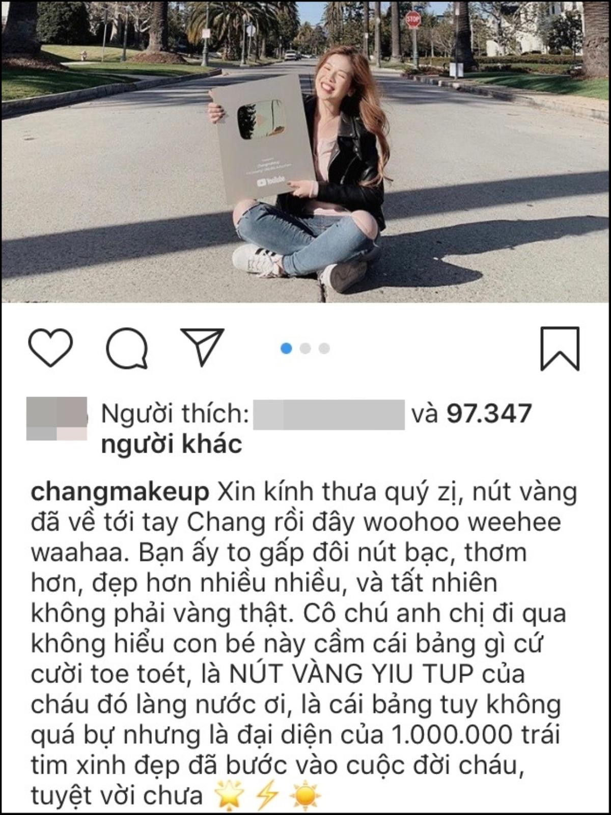 Changmakeup hạnh phúc khoe nhận nút vàng Youtube, là beauty blogger Việt đầu tiên sở hữu thành tích này Ảnh 1