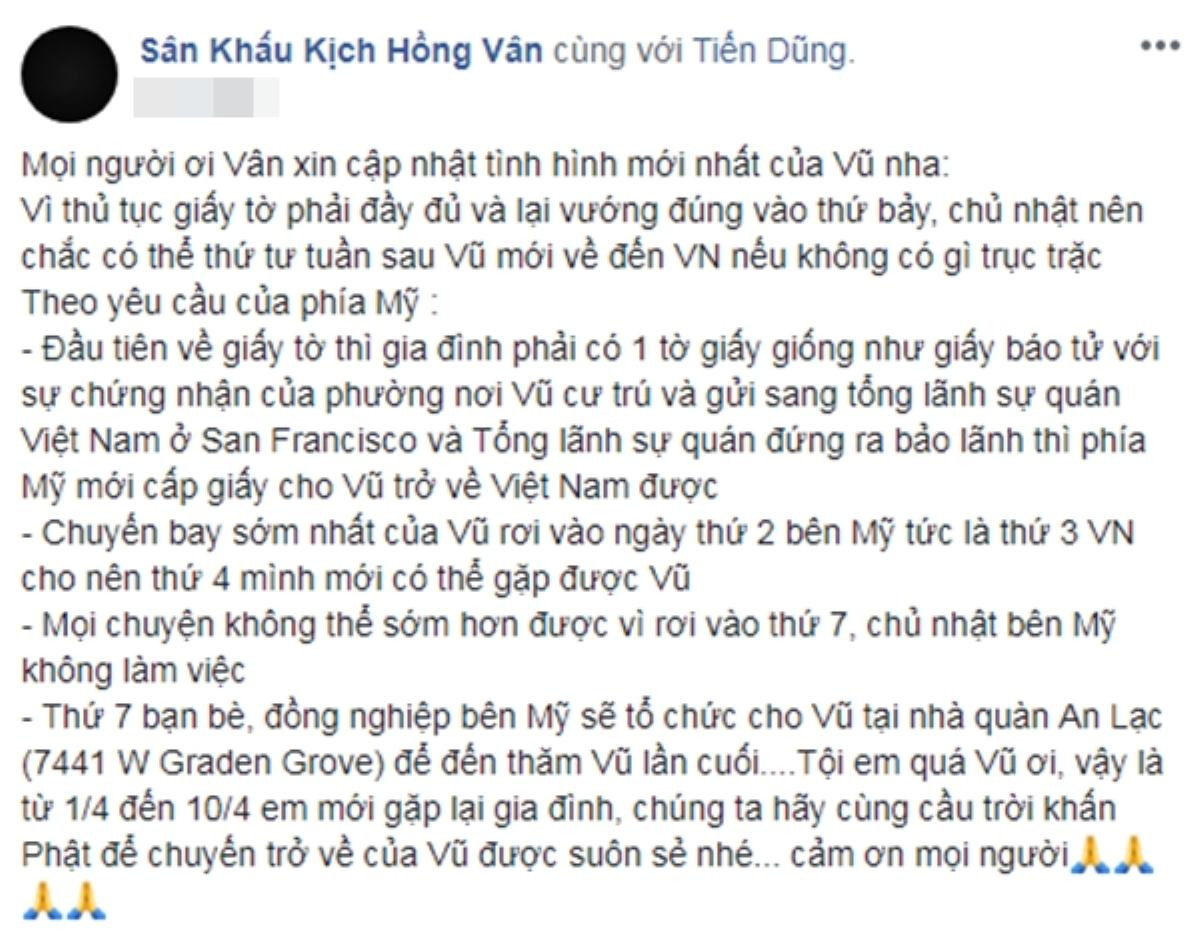 Hồng Vân hé lộ ngày Anh Vũ chính thức về Việt Nam: Quặn lòng 10 ngày mới gặp mặt gia đình Ảnh 1