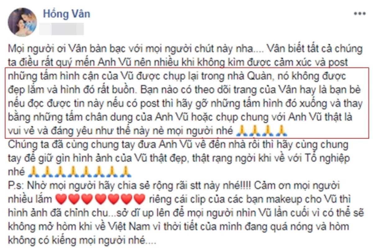 Hồng Vân nhờ cộng đồng mạng gỡ ảnh cuối đời của Anh Vũ: 'Hãy đăng hình đáng yêu thôi nhé' Ảnh 1