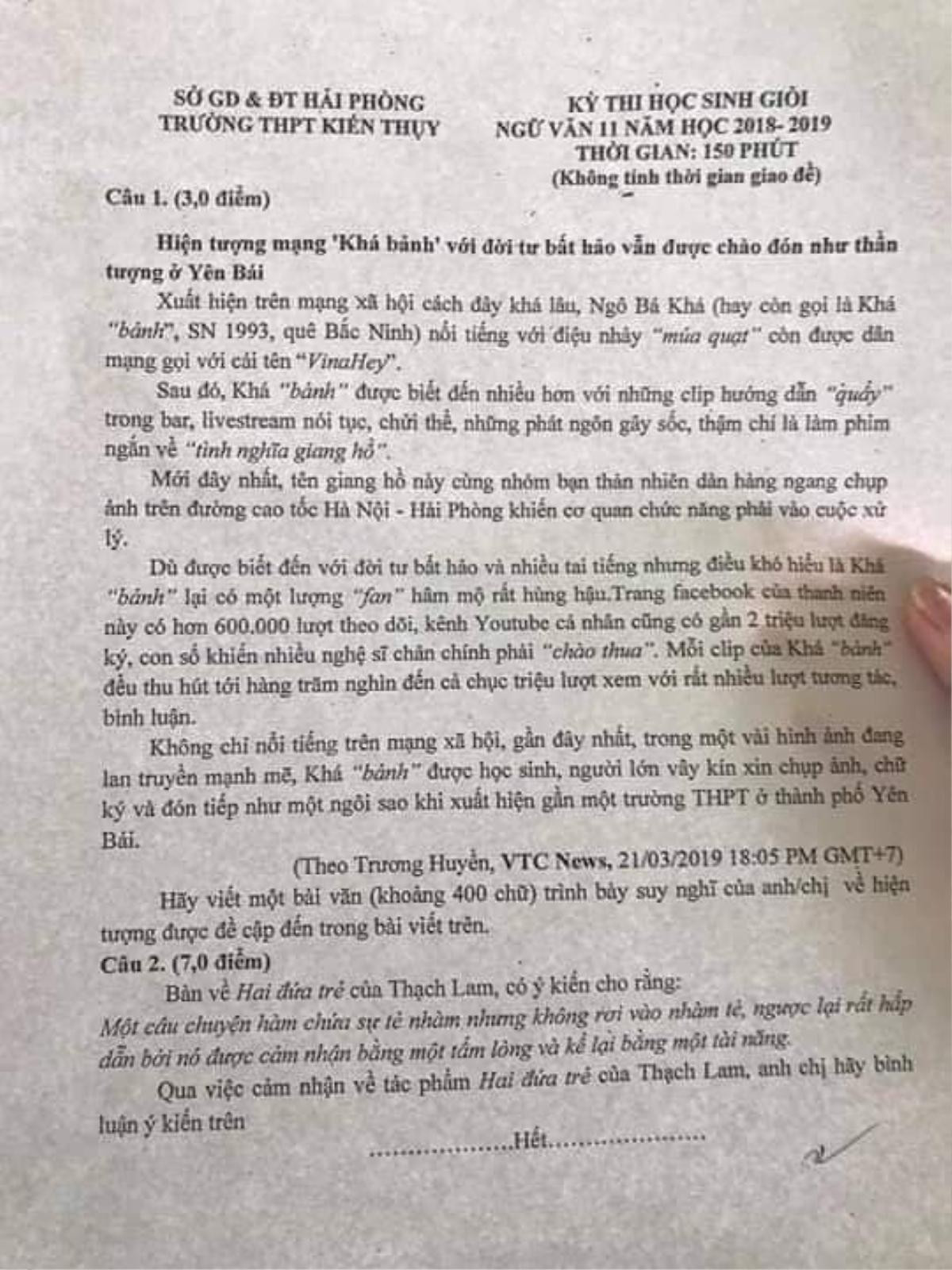 Tranh cãi hiện tượng Khá Bảnh được đưa vào đề thi học sinh giỏi văn Ảnh 2