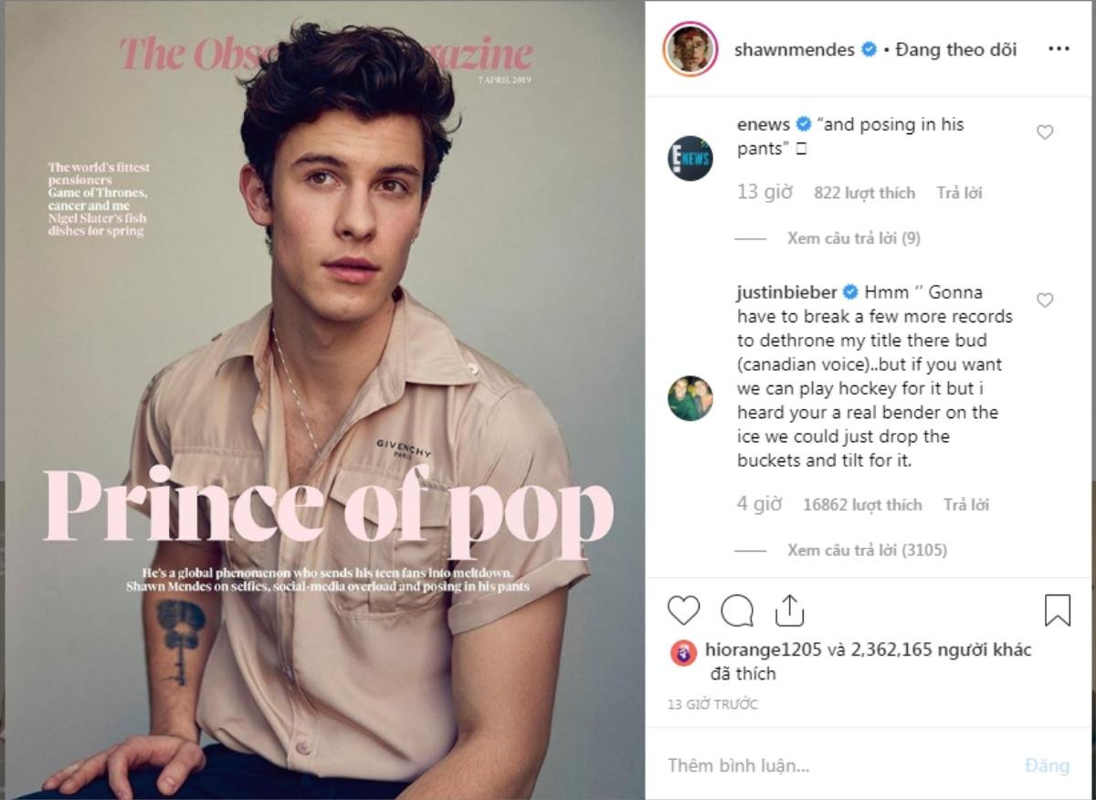 Justin Bieber dường như đang không vui mấy khi Shawn Mendes được tung hô 'Hoàng tử nhạc Pop' chăng? Ảnh 2