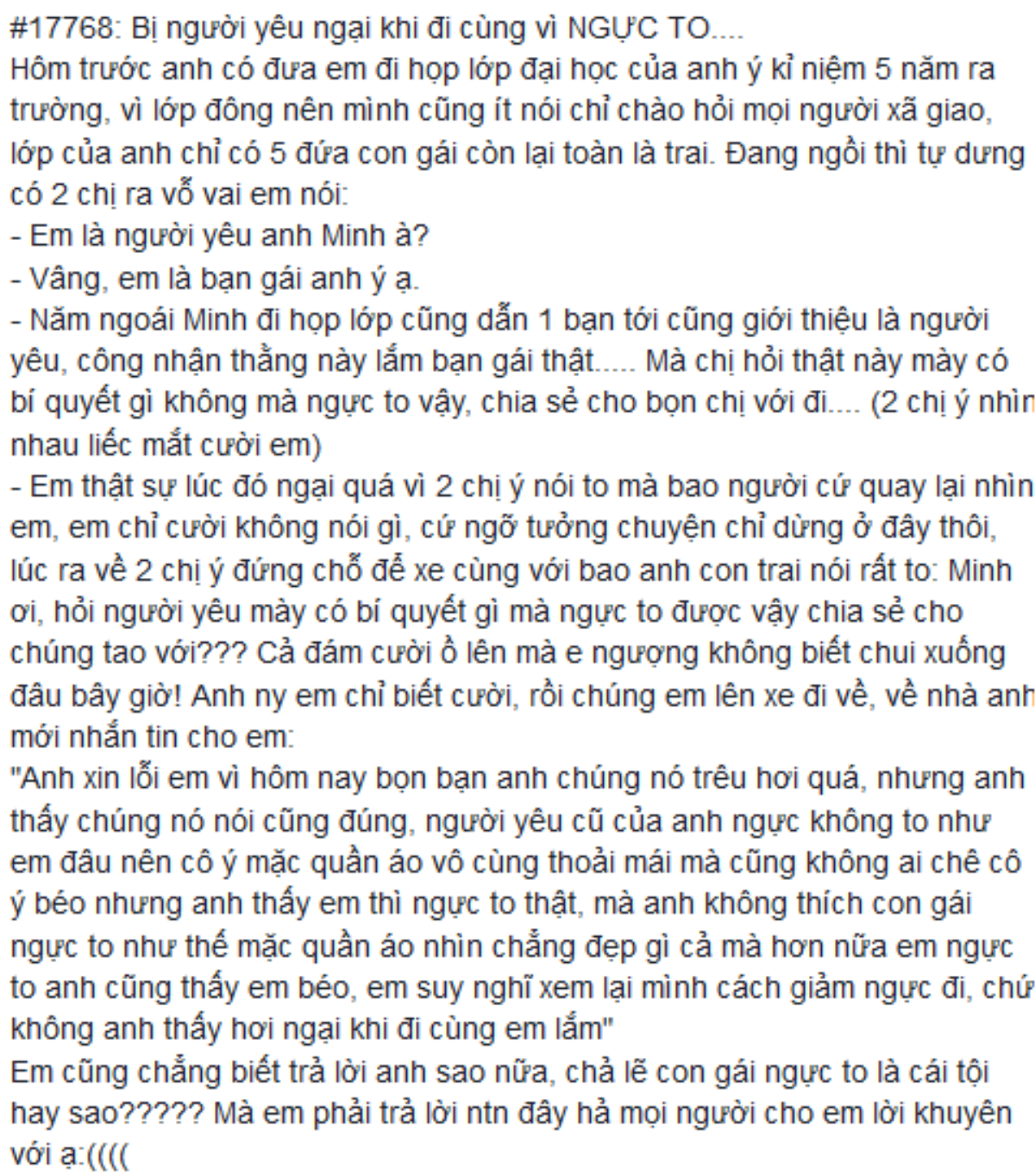 Người yêu ngại đi cùng chỉ vì… vòng một quá 'khủng', cô gái cầu cứu cộng đồng mạng Ảnh 1