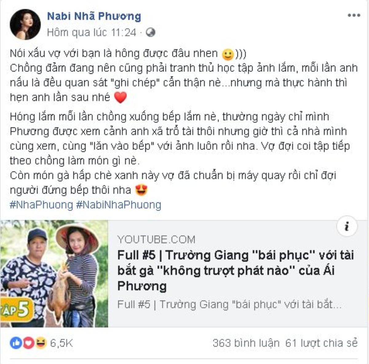 Nhã Phương hài hước nhắn Trường Giang: 'Nói xấu vợ bạn là không được đây nhen'! Ảnh 2