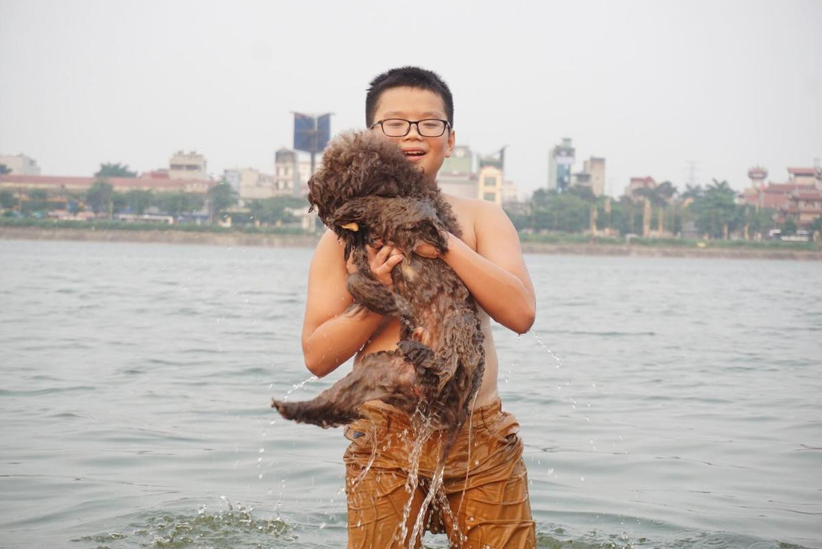 Nắng nóng đầu mùa lên đến 37 độ C, người Hà Nội cùng thú cưng đổ ra hồ tắm giải nhiệt Ảnh 17