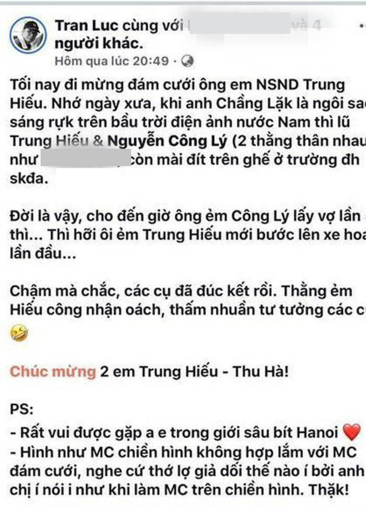 Đạo diễn Trần Lực 'ẩn' status, lên tiếng đính chính về dòng trạng thái chê MC Thảo Vân - Thành Trung 'giả dối, thớ lợ' Ảnh 2