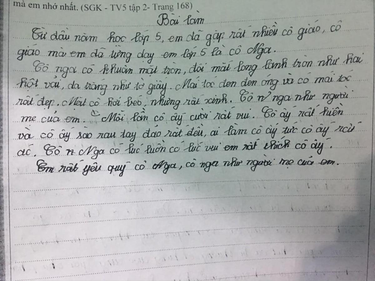 Miêu tả cô giáo có 'mắt long lanh như hột vải', 'da trắng như tờ giấy', bài văn của học sinh khiến dân tình 'cười bò' Ảnh 1