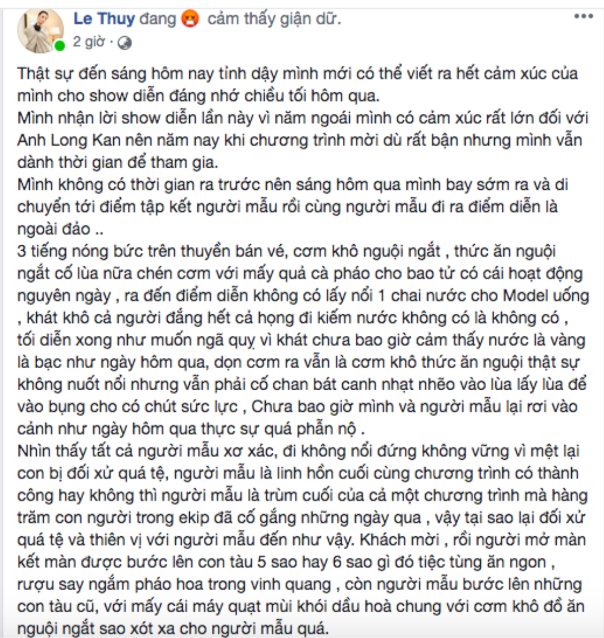 Show thời trang mà Lê Thúy tố người mẫu bị đối xử tệ bạc đói khát, NTK và đạo diễn nói gì? Ảnh 2