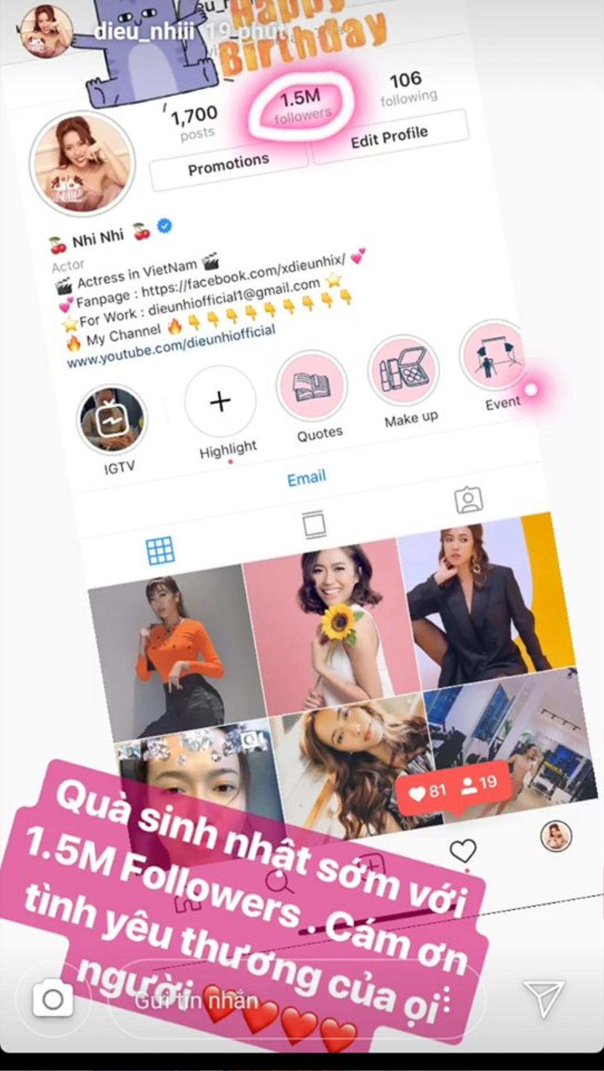 Diệu Nhi nhận quà sinh nhật sớm 1 ngày: Instagram đạt 1,5 triệu Followers Ảnh 2