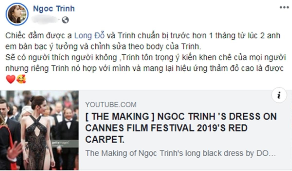 Nhận 'gạch đá' với bộ trang phục táo bạo tại Cannes, Ngọc Trinh thản nhiên: 'Thấy hợp và mang hiệu ứng thảm đỏ là được' Ảnh 2