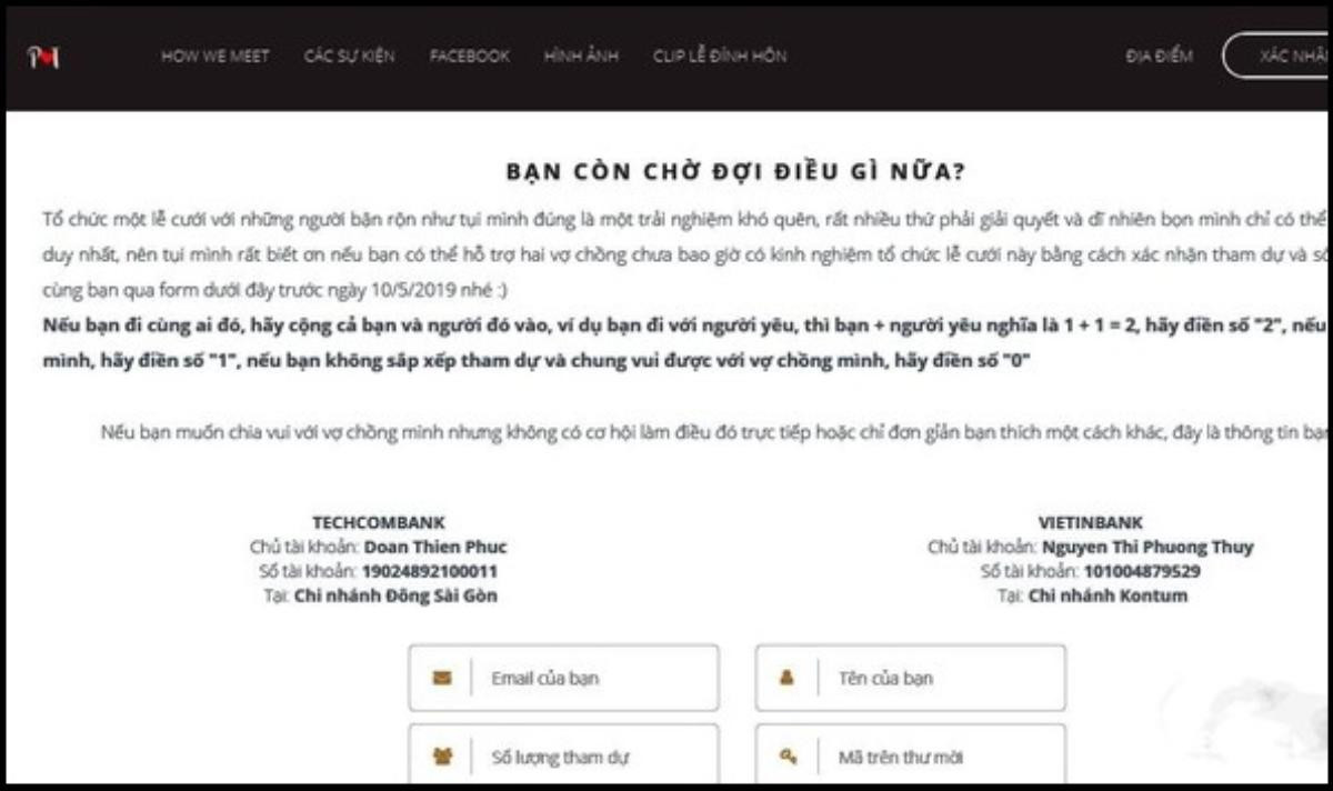 Cặp đôi mời cưới thời 4.0: Làm hẳn website để khách mời xác nhận đi hay không, có cả số tài khoản để chuyển tiền cho tiện Ảnh 5