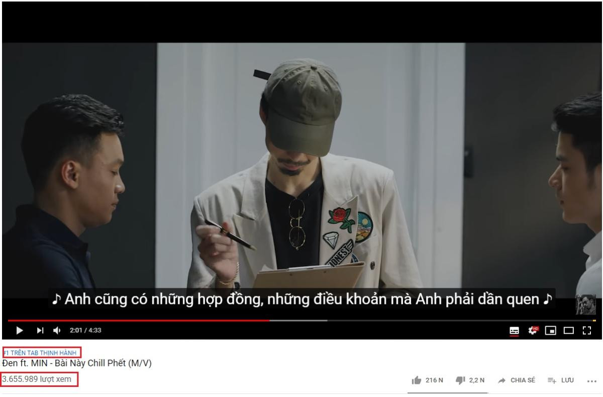 Hơn 1 ngày ra mắt, 'Bài này chill phết' của Đen Vâu - Min chính thức giữ vị trí 'ngôi vương' top 1 trending Youtube Ảnh 2