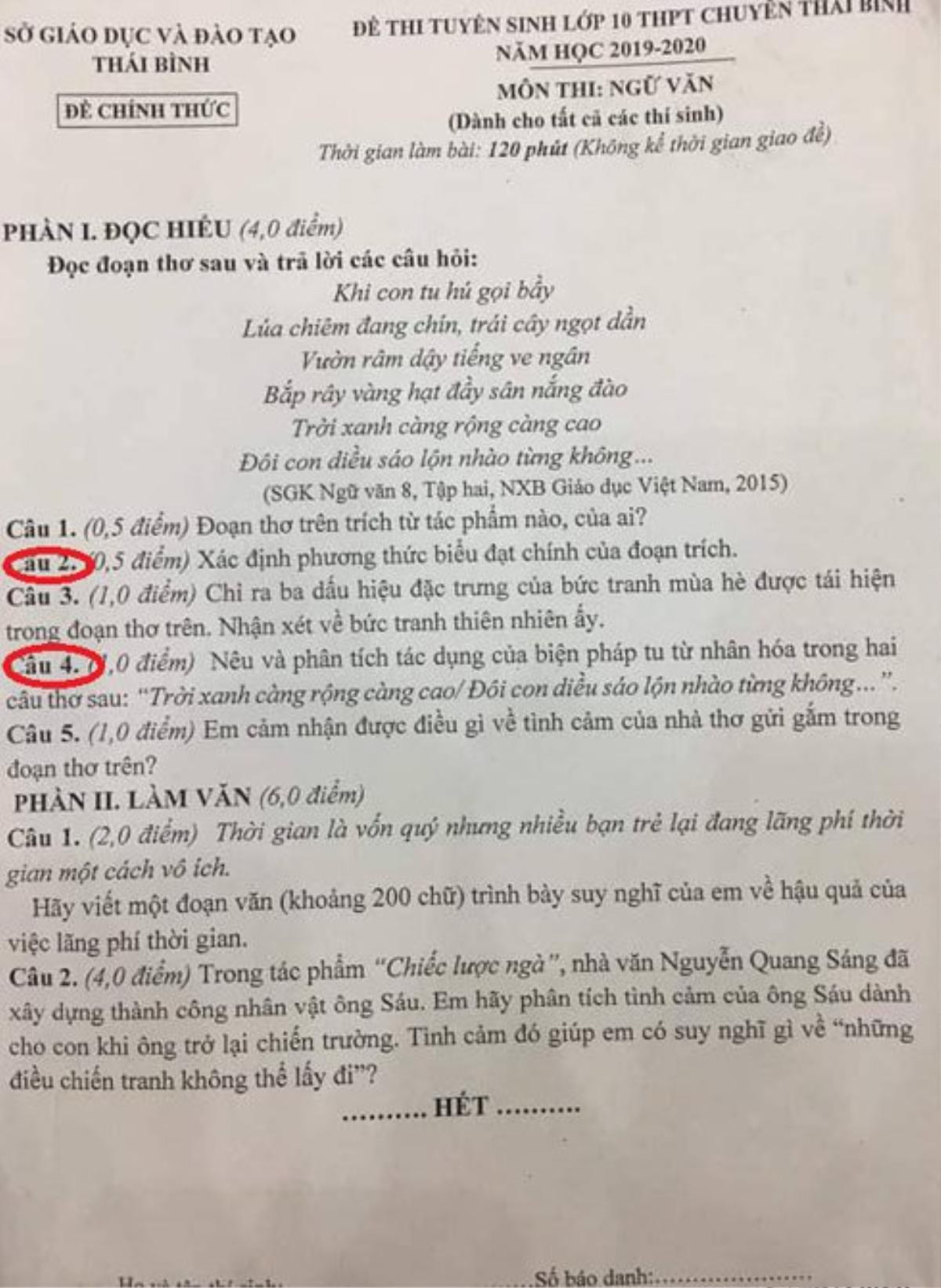 'Sai sót' trong đề thi tuyển sinh vào lớp 10 của trường THPT Chuyên Thái Bình gây tranh cãi nảy lửa Ảnh 1