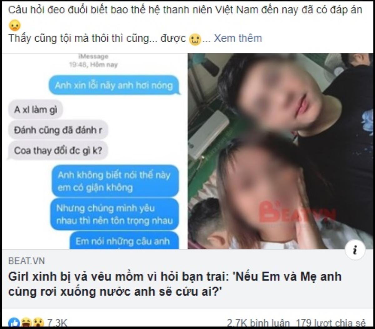 Cô gái bị 'ăn tát' vì hỏi bạn trai 'Nếu mẹ và em cùng rơi xuống sông, anh sẽ cứu ai trước?' Ảnh 1